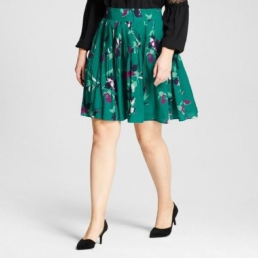 NWOT Merona Floral Pleated A-Line Skirt